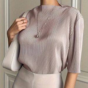 Chic Boat Neck Blouse with Luxurious Texture - Fashion.